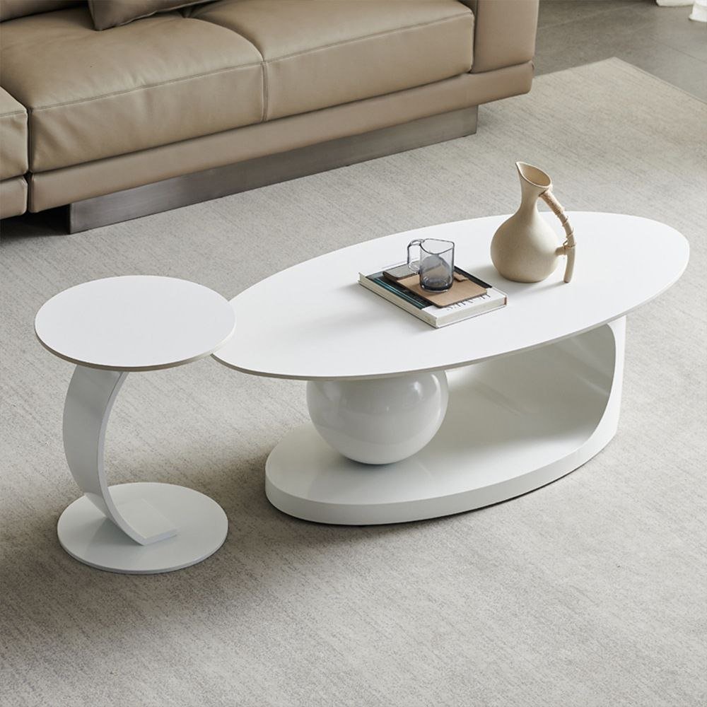 Influencer Cream White C Shaped Living Room Coffee Table