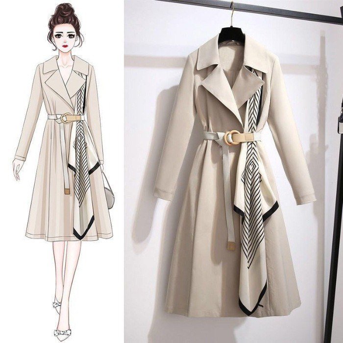 New Loose Women's Long Trench Coat Casual Belt and Thin Temperament