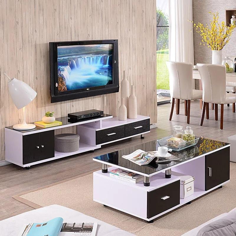Modern Black and White Living Room Furniture: Coffee Table and TV Cabinet
