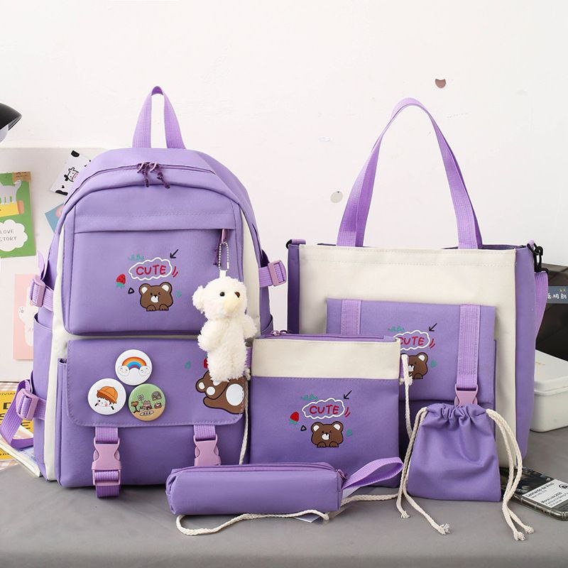 Cute Girls Backpack Schoolbag With Lunch Bag Cartoon Bear