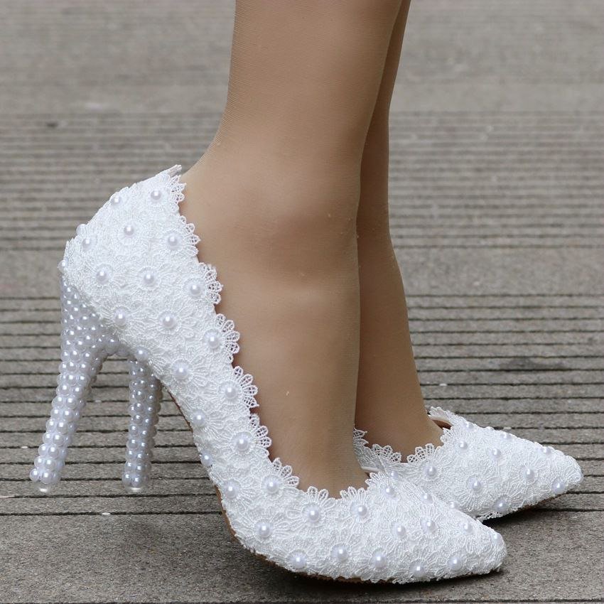 Admirable 9.5cm High Heel Women White Lace Bridal Shoes