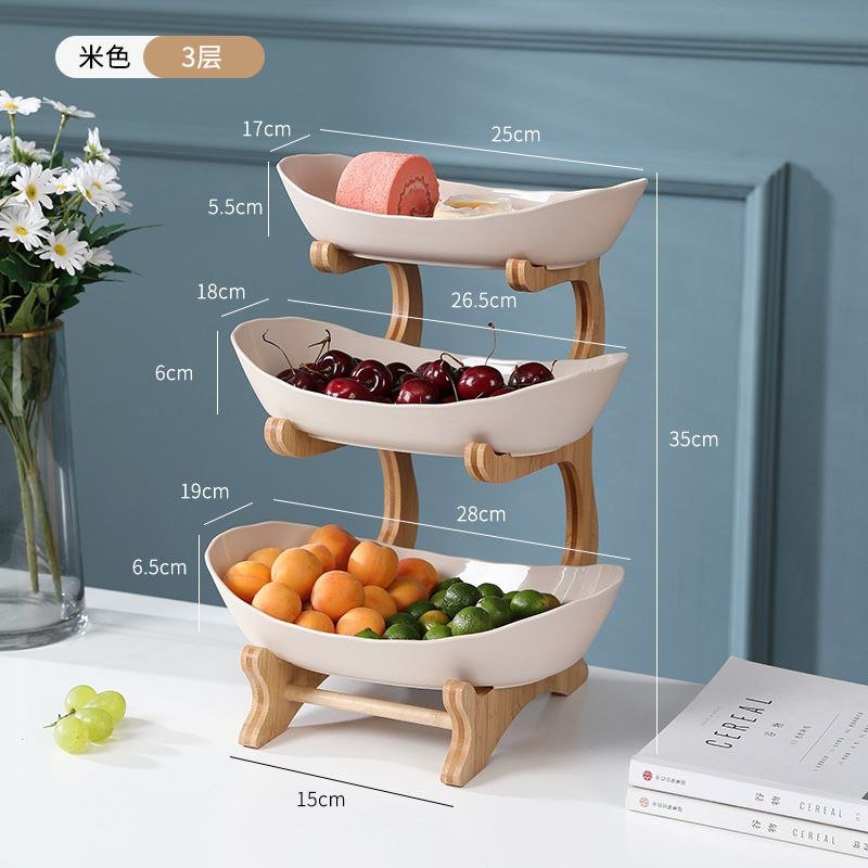3 Tiers Plastic Fruit Plate Rack with Wood Holder